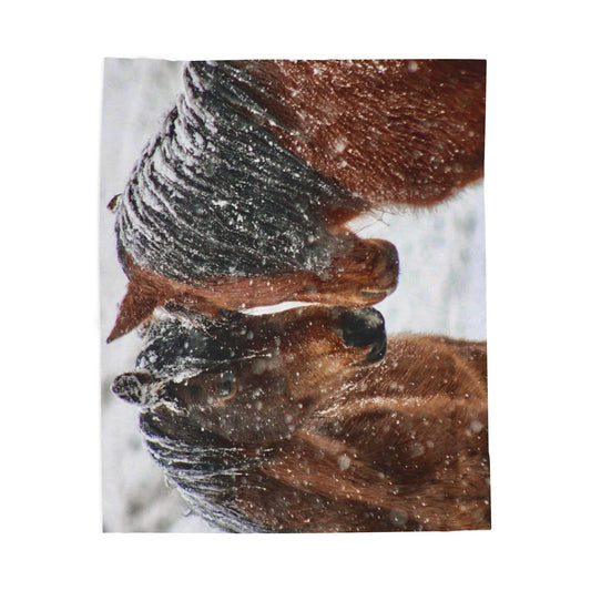 Horse Portrait Velveteen Plush Blanket | Winter Snow Horses